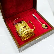 Латунный подстаканник «Русская тройка» — оригинальный подарок — фотография 2