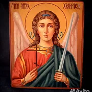 Икона деревянная "Ангел Хранитель" ручная работа — оригинальный подарок — фотография 2